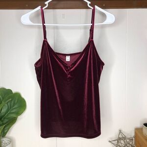 B.P. Womens Velvet Sleeveless V-Neck Spaghetti Strap Tank Top Burgundy Small